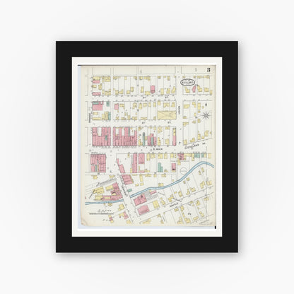 Old map wall art mockup — black gallery frame with white mat — Sanborn Fire Insurance Map from Ashland, Ashland County, Ohio (1893), Sheet #0003