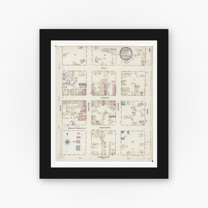 Old map wall art mockup — black gallery frame with white mat — Sanborn Fire Insurance Map from Richland Center, Richland County, Wisconsin (1883) - Complete Map Set