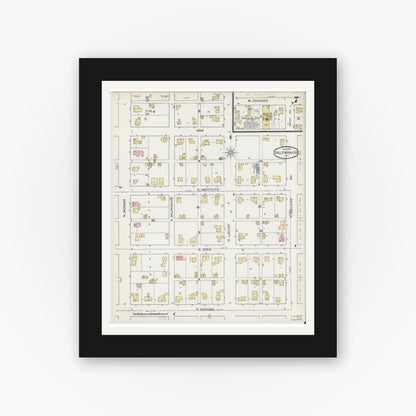 Old map wall art mockup — black gallery frame with white mat — Sanborn Fire Insurance Map from Valparaiso, Porter County, Indiana (1892), Sheet #0007