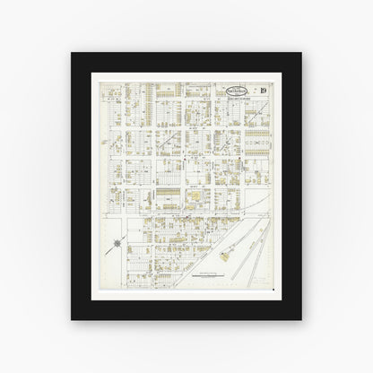 Old map wall art mockup — black gallery frame with white mat — Sanborn Fire Insurance Map from Port Arthur, Jefferson County, Texas (1918), Sheet #0019