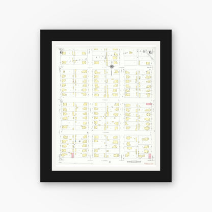 Old map wall art mockup — black gallery frame with white mat — Sanborn Fire Insurance Map from Herrin, Williamson County, Illinois (1941), Sheet #0006