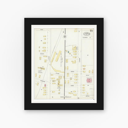 Old map wall art mockup — black gallery frame with white mat — Sanborn Fire Insurance Map from Johnstown, Fulton County, New York (1897), Sheet #0011