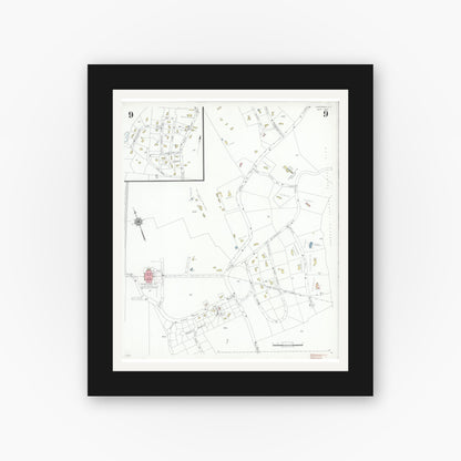 Old map wall art mockup — black gallery frame with white mat — Sanborn Fire Insurance Map from Chappaqua, Westchester County, New York (1939), Sheet #0009
