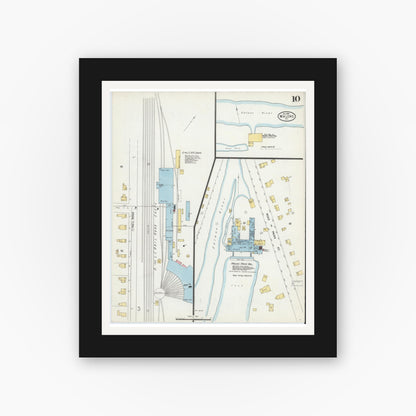 Old map wall art mockup — black gallery frame with white mat — Sanborn Fire Insurance Map from Malone, Franklin County, New York (1898), Sheet #0010