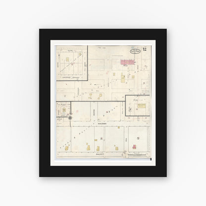 Old map wall art mockup — black gallery frame with white mat — Sanborn Fire Insurance Map from Pilot Point, Denton County, Texas (1940), Sheet #0012