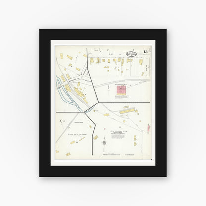 Old map wall art mockup — black gallery frame with white mat — Sanborn Fire Insurance Map from Emporium, Cameron County, Pennsylvania (1915), Sheet #0013