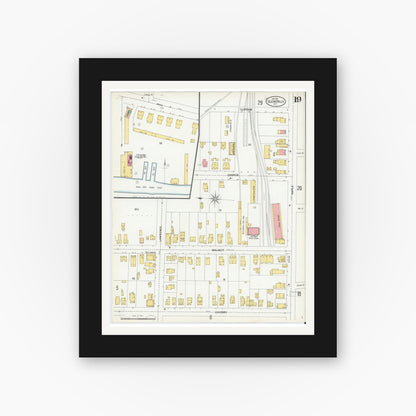 Old map wall art mockup — black gallery frame with white mat — Sanborn Fire Insurance Map from Glens Falls, Warren County, New York (1901), Sheet #0019