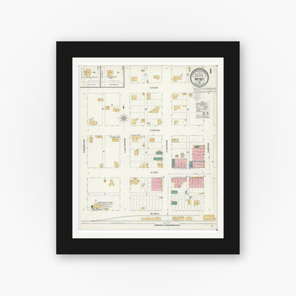 Old map wall art mockup — black gallery frame with white mat — Sanborn Fire Insurance Map from Whitney, Hill County, Texas (1905) - Complete Map Set