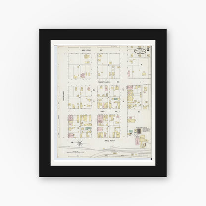 Old map wall art mockup — black gallery frame with white mat — Sanborn Fire Insurance Map from Wellston, Jackson County, Ohio (1888), Sheet #0002