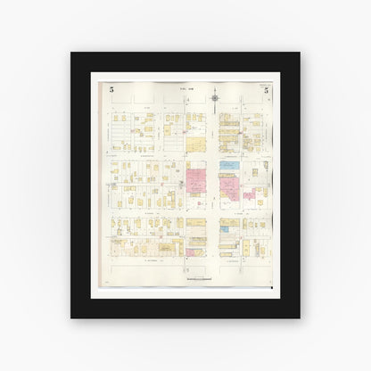 Old map wall art mockup — black gallery frame with white mat — Sanborn Fire Insurance Map from Borger, Hutchinson County, Texas (1950), Sheet #0005