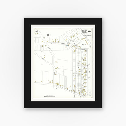 Old map wall art mockup — black gallery frame with white mat — Sanborn Fire Insurance Map from Oneida, Madison County, New York (1923), Sheet #0030