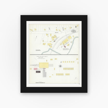 Old map wall art mockup — black gallery frame with white mat — Sanborn Fire Insurance Map from Graham, Tazewell County, Virginia (1908), Sheet #0005