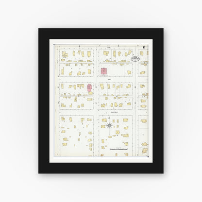 Old map wall art mockup — black gallery frame with white mat — Sanborn Fire Insurance Map from Fairbury, Livingston County, Illinois (1906), Sheet #0006