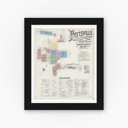 Old map wall art mockup — black gallery frame with white mat — Sanborn Fire Insurance Map from Pottsville, Schuylkill County, Pennsylvania (1891) - Complete Map Set
