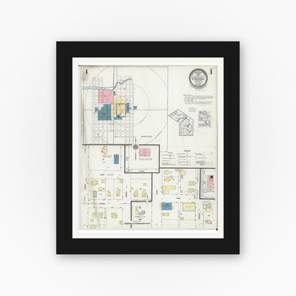 Old map wall art mockup — black gallery frame with white mat — Sanborn Fire Insurance Map from Standish, Arenac County, Michigan (1924) - Complete Map Set