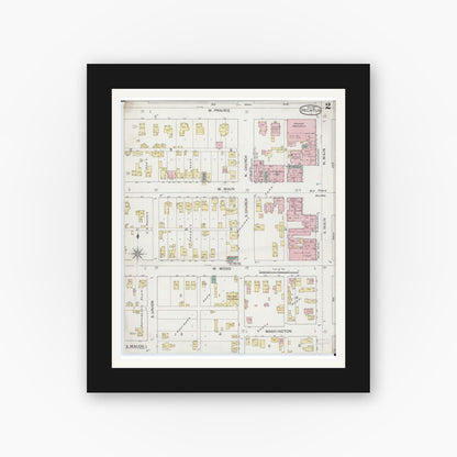 Old map wall art mockup — black gallery frame with white mat — Sanborn Fire Insurance Map from Decatur, Macon County, Illinois (1887), Sheet #0002