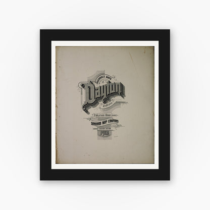 Old map wall art mockup — black gallery frame with white mat — Sanborn Fire Insurance Map from Dayton, Montgomery County, Ohio (1918), Sheet #0001