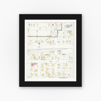 Old map wall art mockup — black gallery frame with white mat — Sanborn Fire Insurance Map from Houston, Houston County, Minnesota (1926), Sheet #0002