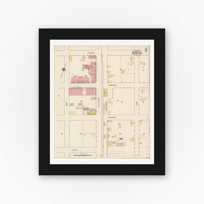 Old map wall art mockup — black gallery frame with white mat — Sanborn Fire Insurance Map from Roseboro, Sampson County, North Carolina (1922), Sheet #0002