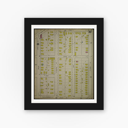 Old map wall art mockup — black gallery frame with white mat — Sanborn Fire Insurance Map from Kenosha, Kenosha County, Wisconsin. (1918), Sheet 50