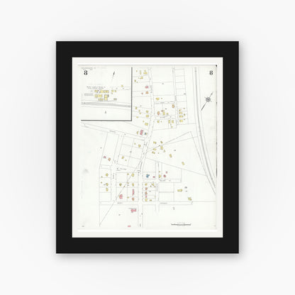 Old map wall art mockup — black gallery frame with white mat — Sanborn Fire Insurance Map from Williamsburg, Independent Cities, Virginia (1933), Sheet #0008