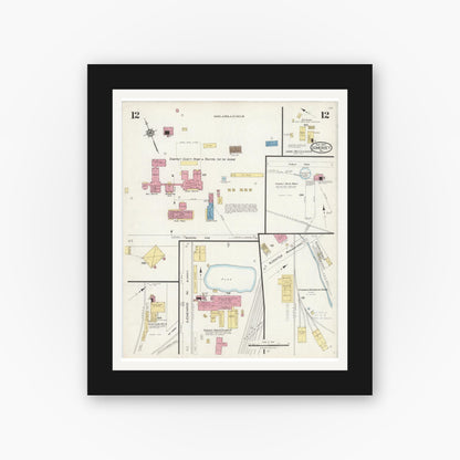 Old map wall art mockup — black gallery frame with white mat — Sanborn Fire Insurance Map from Somerset, Somerset County, Pennsylvania (1924), Sheet #0012