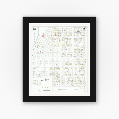 Old map wall art mockup — black gallery frame with white mat — Sanborn Fire Insurance Map from Kankakee, Kankakee County, Illinois (1930), Sheet #0035
