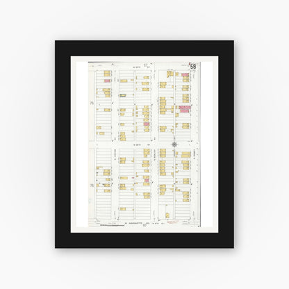 Old map wall art mockup — black gallery frame with white mat — Sanborn Fire Insurance Map from Chicago, Cook County, Illinois (1920), Sheet #0058