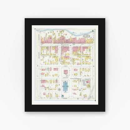 Old map wall art mockup — black gallery frame with white mat — Sanborn Fire Insurance Map from Wapakoneta, Auglaize County, Ohio (1899), Sheet #0003