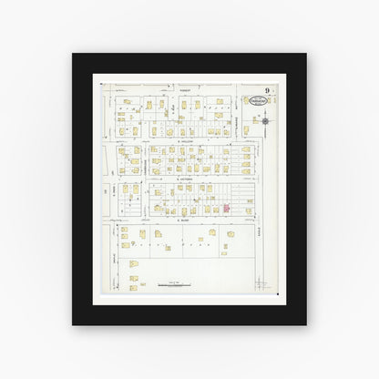 Old map wall art mockup — black gallery frame with white mat — Sanborn Fire Insurance Map from Fairmont, Martin County, Minnesota (1917), Sheet #0009