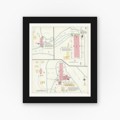 Old map wall art mockup — black gallery frame with white mat — Sanborn Fire Insurance Map from Rockingham, Richmond County, North Carolina (1911), Sheet #0007