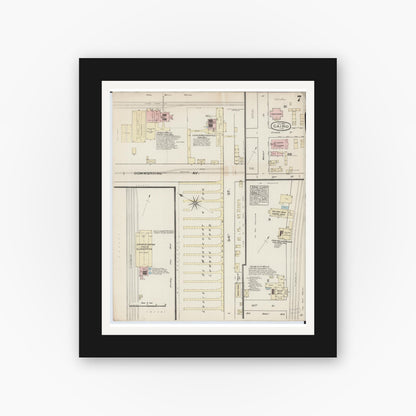 Old map wall art mockup — black gallery frame with white mat — Sanborn Fire Insurance Map from Cairo, Alexander County, Illinois (1885), Sheet #0007