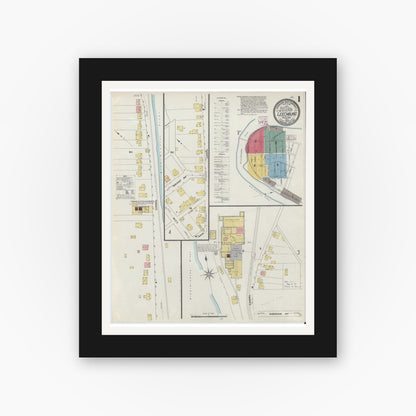 Old map wall art mockup — black gallery frame with white mat — Sanborn Fire Insurance Map from Leechburg, Armstrong County, Pennsylvania (1909) - Complete Map Set