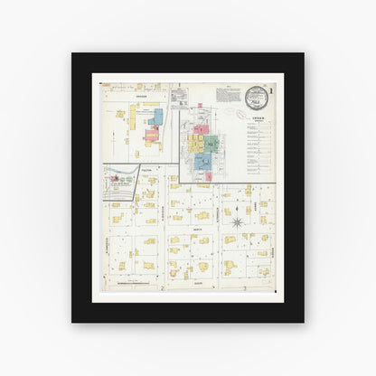 Old map wall art mockup — black gallery frame with white mat — Sanborn Fire Insurance Map from Polo, Ogle County, Illinois (1899) - Complete Map Set