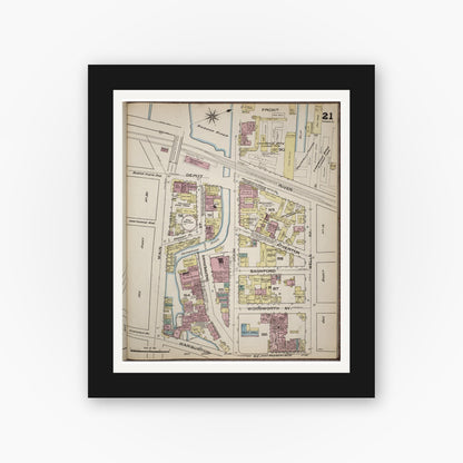 Old map wall art mockup — black gallery frame with white mat — Sanborn Fire Insurance Map from Yonkers, Westchester County, New York (1886), Sheet #0021