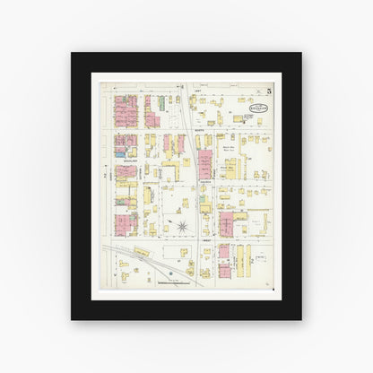 Old map wall art mockup — black gallery frame with white mat — Sanborn Fire Insurance Map from Brenham, Washington County, Texas (1896), Sheet #0005