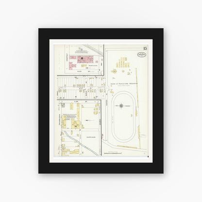 Old map wall art mockup — black gallery frame with white mat — Sanborn Fire Insurance Map from Indiana, Indiana County, Pennsylvania (1910), Sheet #0015