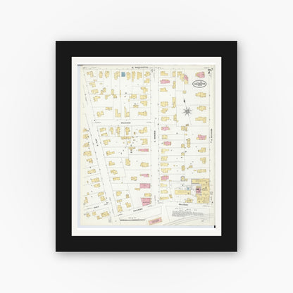 Old map wall art mockup — black gallery frame with white mat — Sanborn Fire Insurance Map from Coldwater, Branch County, Michigan (1908), Sheet #0007