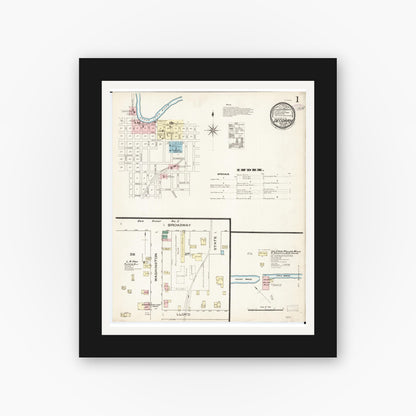 Old map wall art mockup — black gallery frame with white mat — Sanborn Fire Insurance Map from Decorah, Winneshiek County, Iowa (1885) â€” Complete Set