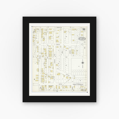 Old map wall art mockup — black gallery frame with white mat — Sanborn Fire Insurance Map from East Liverpool, Columbiana County, Ohio (1913), Sheet #0022