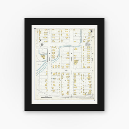 Old map wall art mockup — black gallery frame with white mat — Sanborn Fire Insurance Map from Kankakee, Kankakee County, Illinois (1907), Sheet #0002