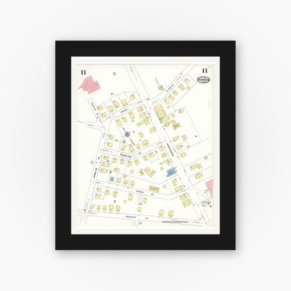 Old map wall art mockup — black gallery frame with white mat — Sanborn Fire Insurance Map from Norwood, Norfolk County, Massachusetts (1923), Sheet #0011