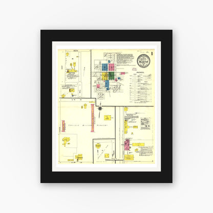 Old map wall art mockup — black gallery frame with white mat — Sanborn Fire Insurance Map from Arlington, Tarrant County, Texas (1911), Sheet #0001