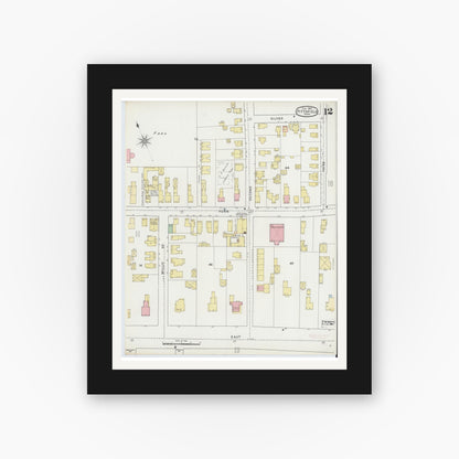 Old map wall art mockup — black gallery frame with white mat — Sanborn Fire Insurance Map from Pittsfield, Berkshire County, Massachusetts (1895), Sheet #0012