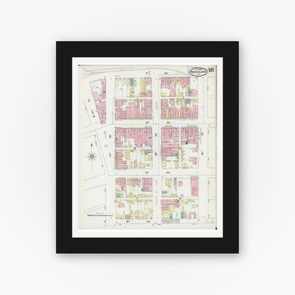 Old map wall art mockup — black gallery frame with white mat — Sanborn Fire Insurance Map from Rock Island, Rock Island County, Illinois (1892), Sheet #0016