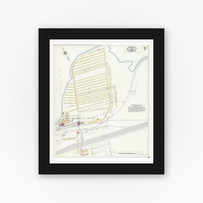 Old map wall art mockup — black gallery frame with white mat — Sanborn Fire Insurance Map from Cloquet, Carlton County, Minnesota (1911), Sheet #0007
