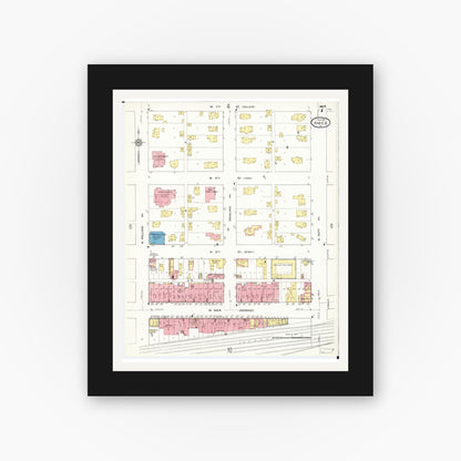 Old map wall art mockup — black gallery frame with white mat — Sanborn Fire Insurance Map from Ames, Story County, Iowa (1911), Sheet #0007
