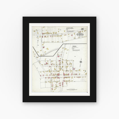 Old map wall art mockup — black gallery frame with white mat — Sanborn Fire Insurance Map from Shippensburg, Cumberland And Franklin Counties, Pennsylvania (1921), Sheet #0020