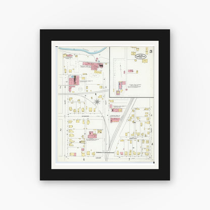 Old map wall art mockup — black gallery frame with white mat — Sanborn Fire Insurance Map from Coshocton, Coshocton County, Ohio (1905), Sheet #0003