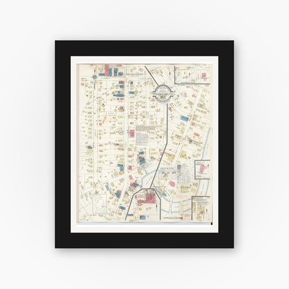 Old map wall art mockup — black gallery frame with white mat — Sanborn Fire Insurance Map from Frankenmuth, Saginaw County, Michigan (1942), Sheet #0001
